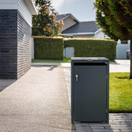 Metzler Mülltonnenbox | 1er | 240l | aus Stahl | rostfrei & massiv | Türgriff mit Schloss