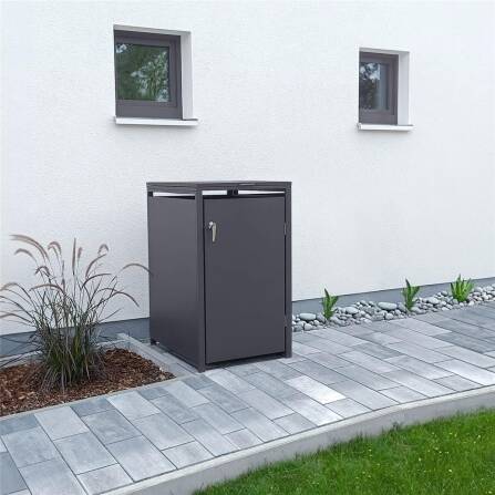 Metzler Mülltonnenbox | 1er | 240l | Eisenglimmer | aus Stahl | rostfrei & massiv | Türgriff mit Schloss