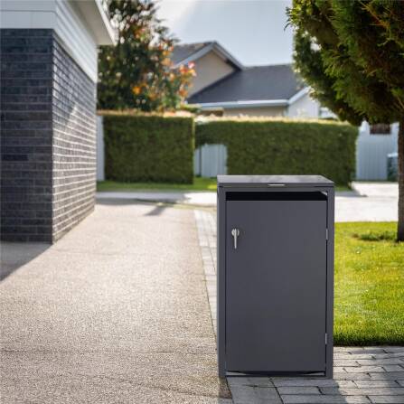 Metzler Mülltonnenbox | 1er | 240l | Eisenglimmer | aus Stahl | rostfrei & massiv | Türgriff mit Schloss