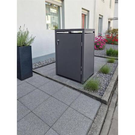 Metzler Mülltonnenbox | 1er | 240l | Eisenglimmer | aus Stahl | rostfrei & massiv | Türgriff mit Schloss