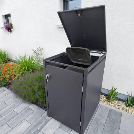 Metzler Mülltonnenbox | 1er | 240l | Eisenglimmer | aus Stahl | rostfrei & massiv | Türgriff mit Schloss