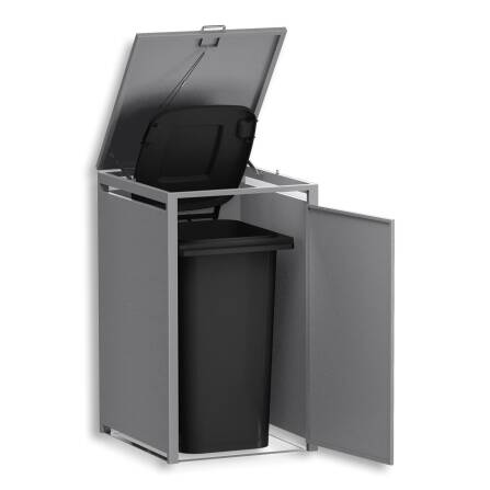 Metzler Casella per bidoni della spazzatura | 1er | 240l | Grigio | in acciaio | inossidabile & massiccio | Maniglia della porta con serratura