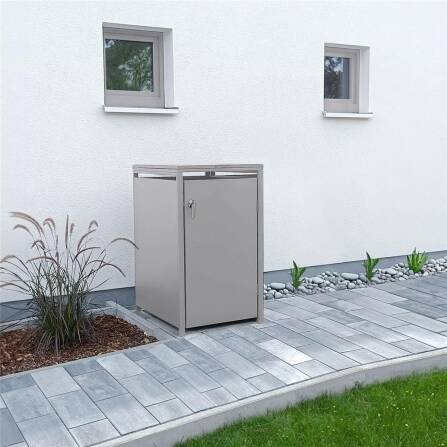 Metzler Casella per bidoni della spazzatura | 1er | 240l | Grigio | in acciaio | inossidabile & massiccio | Maniglia della porta con serratura