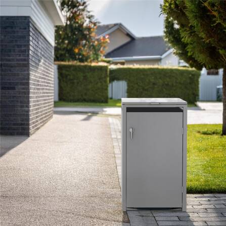 Metzler Casella per bidoni della spazzatura | 1er | 240l | Grigio | in acciaio | inossidabile & massiccio | Maniglia della porta con serratura