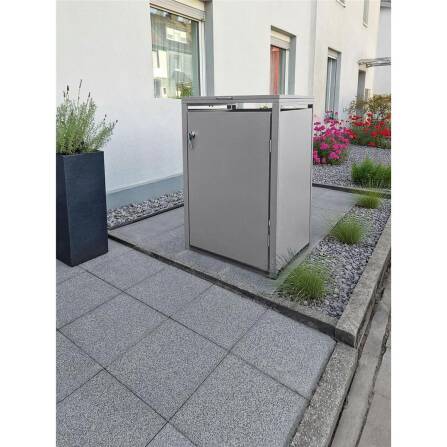 Metzler Casella per bidoni della spazzatura | 1er | 240l | Grigio | in acciaio | inossidabile & massiccio | Maniglia della porta con serratura