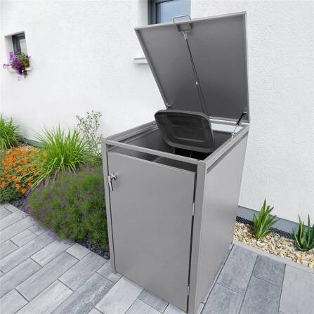 Metzler Casella per bidoni della spazzatura | 1er | 240l | Grigio | in acciaio | inossidabile & massiccio | Maniglia della porta con serratura