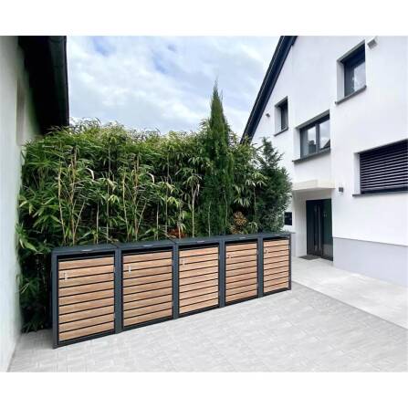 Metzler Caches-poubelles | 5x | 240l | Effet bois | Anthracite RAL 7016 | en acier | inoxydable et massif | Poignée sverrouillables
