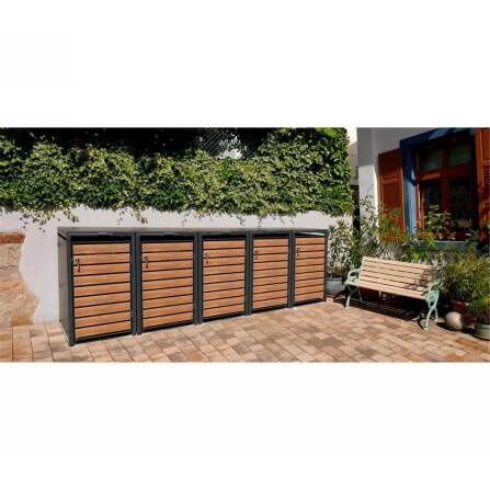 Metzler Caches-poubelles | 5x | 240l | Effet bois | Anthracite RAL 7016 | en acier | inoxydable et massif | Poignée sverrouillables