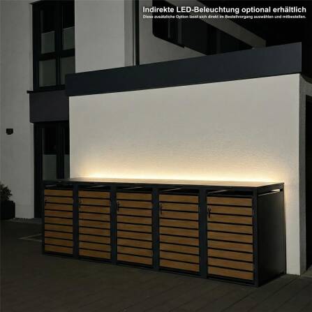 Metzler Caches-poubelles | 5x | 240l | Effet bois | Anthracite RAL 7016 | en acier | inoxydable et massif | Poignée sverrouillables