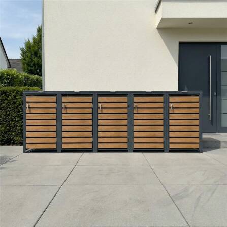 Metzler Caches-poubelles | 5x | 240l | Effet bois | Anthracite RAL 7016 | en acier | inoxydable et massif | Poignée sverrouillables