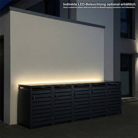 Metzler Mülltonnenbox | 5er | 240l | Anthrazit RAL 7016 | aus Stahl | mit Sichtstreifen | rostfrei & massiv | Türgriff mit Schloss