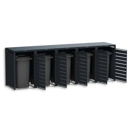 Metzler Mülltonnenbox | 5er | 240l | Anthrazit RAL 7016 | aus Stahl | mit Sichtstreifen | rostfrei & massiv | Türgriff mit Schloss