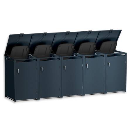 Metzler Mülltonnenbox | 5er | 240l | Anthrazit RAL 7016 | aus Stahl | rostfrei & massiv | Türgriff mit Schloss