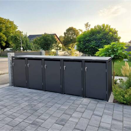 Metzler Mülltonnenbox | 5er | 240l | Anthrazit RAL 7016 | aus Stahl | rostfrei & massiv | Türgriff mit Schloss
