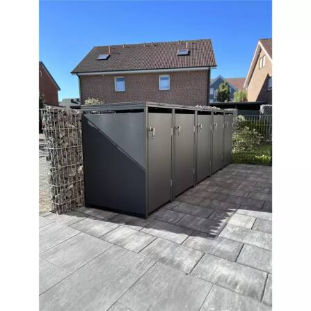 Metzler Mülltonnenbox | 5er | 240l | Anthrazit RAL 7016 | aus Stahl | rostfrei & massiv | Türgriff mit Schloss