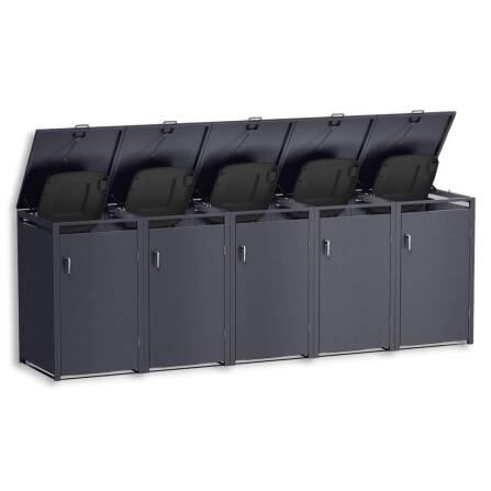 Metzler Mülltonnenbox | 5er | 240l | Eisenglimmer | aus Stahl | rostfrei & massiv | Türgriff mit Schloss