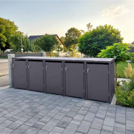 Metzler Mülltonnenbox | 5er | 240l | Eisenglimmer | aus Stahl | rostfrei & massiv | Türgriff mit Schloss