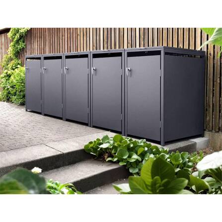 Metzler Mülltonnenbox | 5er | 240l | Eisenglimmer | aus Stahl | rostfrei & massiv | Türgriff mit Schloss