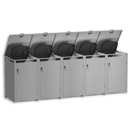 Metzler Cassonetto per rifiuti | 5 unità | 240l | Grigio | in acciaio | inox & massiccio | Maniglia porta con serratura