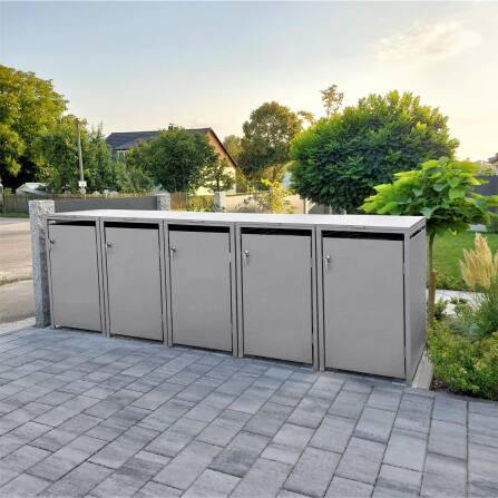 Metzler Cassonetto per rifiuti | 5 unità | 240l | Grigio | in acciaio | inox & massiccio | Maniglia porta con serratura