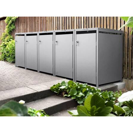 Metzler Cassonetto per rifiuti | 5 unità | 240l | Grigio | in acciaio | inox & massiccio | Maniglia porta con serratura