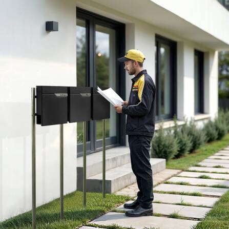 Metzler Cassetta Postale Indipendente Per Casa Plurifamiliare | 3 unità | personalizzata con incisione | Nero