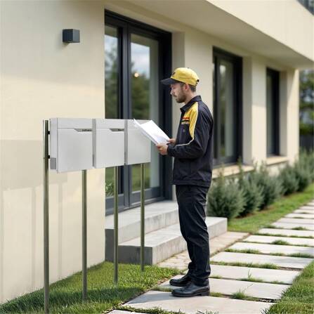 Metzler Standbriefkasten Mehrfamilienhaus | 3er | personalisiert mit Gravur | Weiß