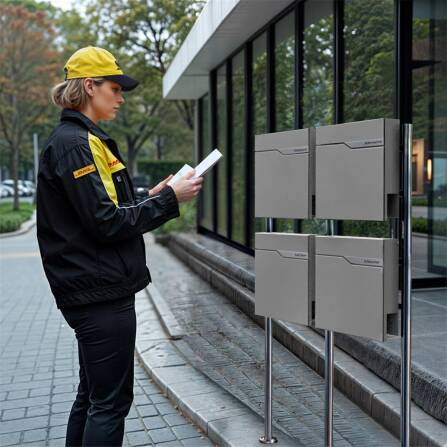 Metzler Standbriefkasten Mehrfamilienhaus | 4er | personalisiert mit Gravur | Grau