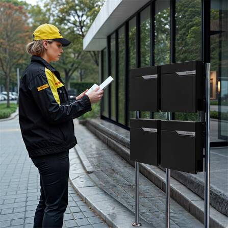 Metzler Standbriefkasten Mehrfamilienhaus | 4er | personalisiert mit Gravur | Schwarz