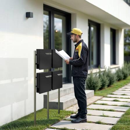 Metzler Standbriefkasten Mehrfamilienhaus | 4er | personalisiert mit Gravur | Schwarz