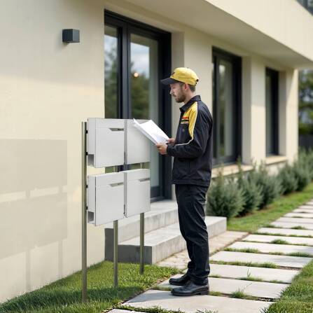 Metzler Standbriefkasten Mehrfamilienhaus | 4er | personalisiert mit Gravur | Weiß