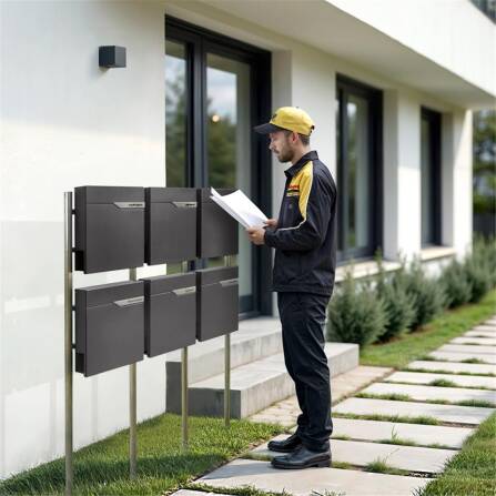 Metzler Standbriefkasten Mehrfamilienhaus | 6er | personalisiert mit Gravur | Eisenglimmer