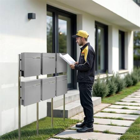 Metzler Standbriefkasten Mehrfamilienhaus | 6er | personalisiert mit Gravur | Grau