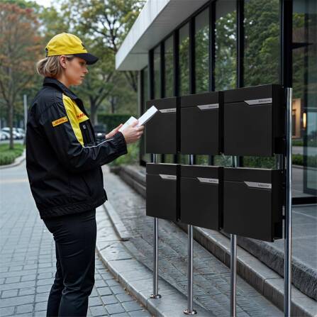 Metzler Boîte aux lettres pour immeuble collectif | 6x | personnalisée avec gravure | Noir