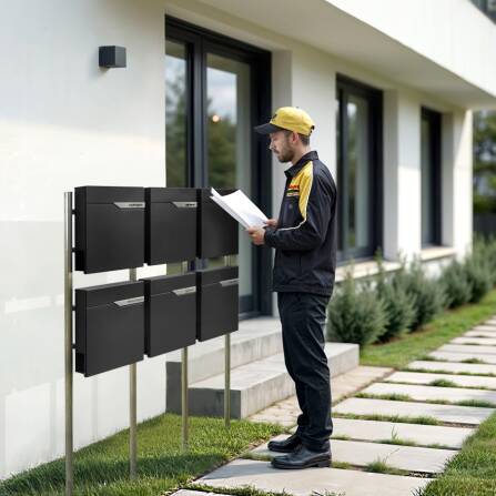 Metzler Boîte aux lettres pour immeuble collectif | 6x | personnalisée avec gravure | Noir