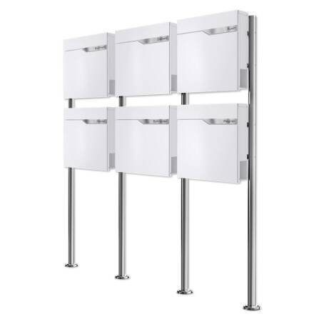 Metzler Standbriefkasten Mehrfamilienhaus | 6er | personalisiert mit Gravur | Weiß