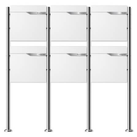 Metzler Standbriefkasten Mehrfamilienhaus | 6er | personalisiert mit Gravur | Weiß