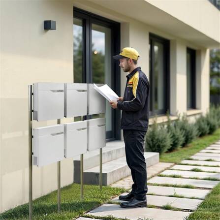 Metzler Standbriefkasten Mehrfamilienhaus | 6er | personalisiert mit Gravur | Weiß