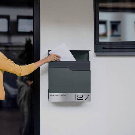 Metzler Briefkasten Basaltgrau RAL 7012 hochwertiger Stahl | Siebert