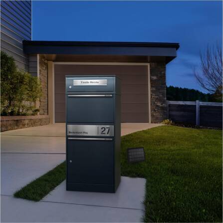 Metzler boîte à colis et aux lettres | LED | Anthracite RAL 7016 | personnalisée avec gravure | Plaque de nom en acier inoxydable