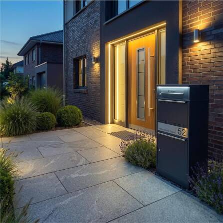 Metzler boîte à colis et aux lettres | LED | Anthracite RAL 7016 | personnalisée avec gravure | Plaque de nom en acier inoxydable
