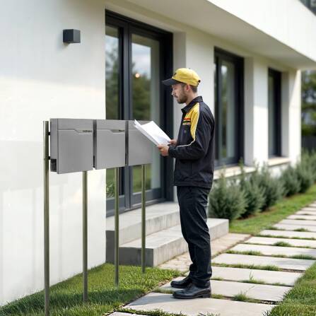 Metzler Standbriefkasten Mehrfamilienhaus | 3er | mit austauschbarem Namensschild | Grau
