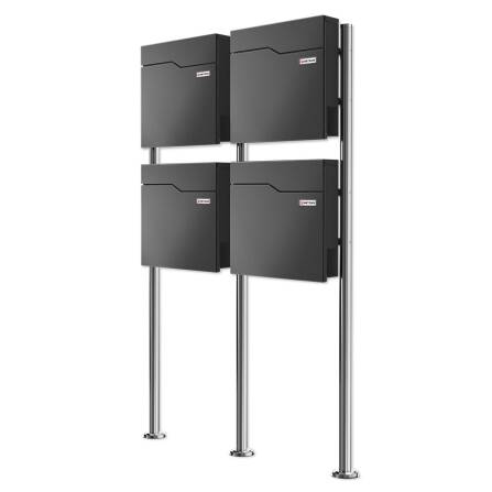 Metzler Standbriefkasten Mehrfamilienhaus | 4er | mit austauschbarem Namensschild | Eisenglimmer