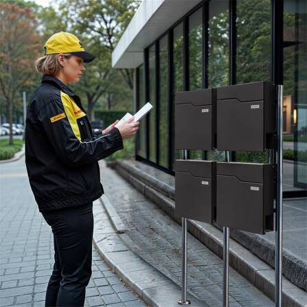 Metzler Standbriefkasten Mehrfamilienhaus | 4er | mit austauschbarem Namensschild | Eisenglimmer