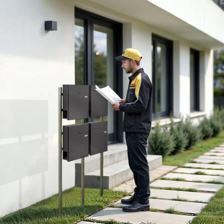 Metzler Standbriefkasten Mehrfamilienhaus | 4er | mit austauschbarem Namensschild | Eisenglimmer
