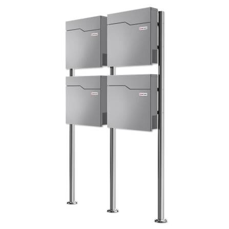 Metzler Standbriefkasten Mehrfamilienhaus | 4er | mit austauschbarem Namensschild | Grau