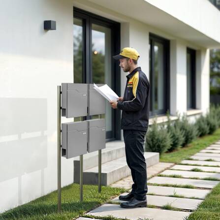 Metzler Standbriefkasten Mehrfamilienhaus | 4er | mit austauschbarem Namensschild | Grau