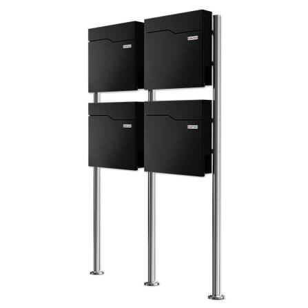 Metzler cassetta postale indipendente per case plurifamiliari | 4 unità | con targhetta del nome sostituibile | Nero