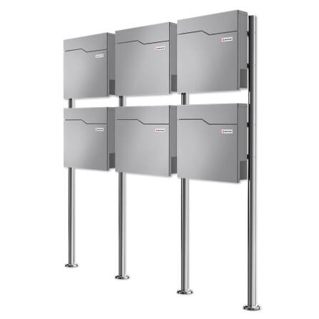 Metzler Standbriefkasten Mehrfamilienhaus | 6er | mit austauschbarem Namensschild | Grau