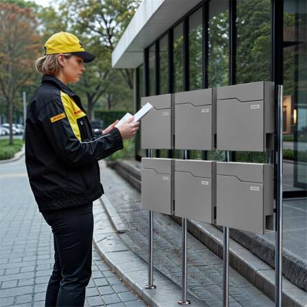 Metzler Standbriefkasten Mehrfamilienhaus | 6er | mit austauschbarem Namensschild | Grau